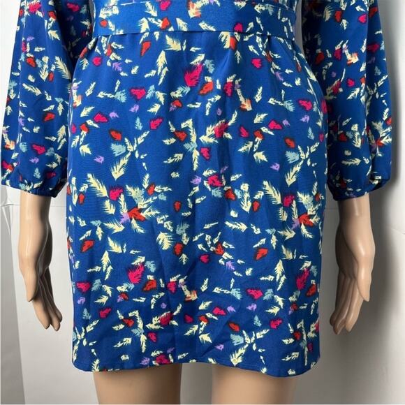 Aqua Long Sleeve Collared Multicolored Floral Print Short Shirt Dress - Picture 7 of 10